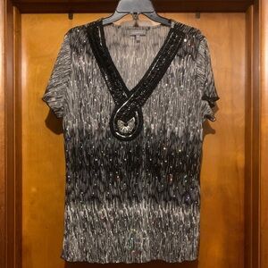 Essentials Size 0X Black and Silver Beaded Top